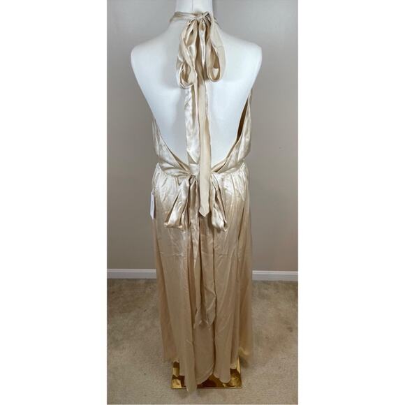 Reformation Alani Silk Halterneck Open Back Ivory White Maxi Dress Size 14 - Picture 10 of 12